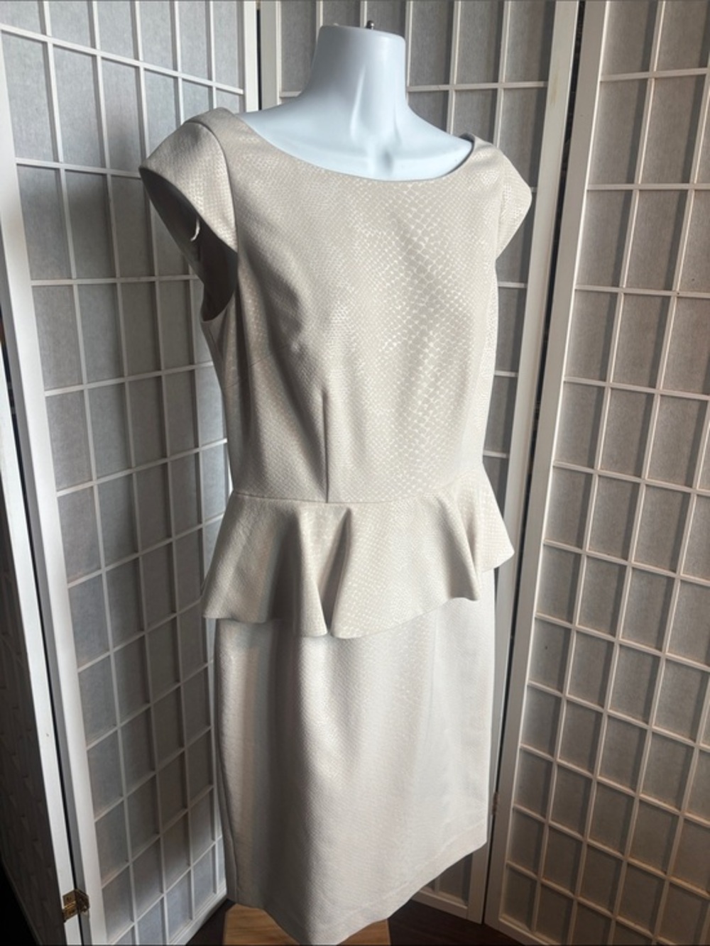Adrianna Papell Ivory Textured Peplum Midi Dress